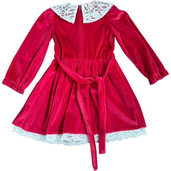 Vintage Kinda Kute Red Pink Velvet Dress Statement Lace Collar Little Girl 6 - Picture 2 of 5